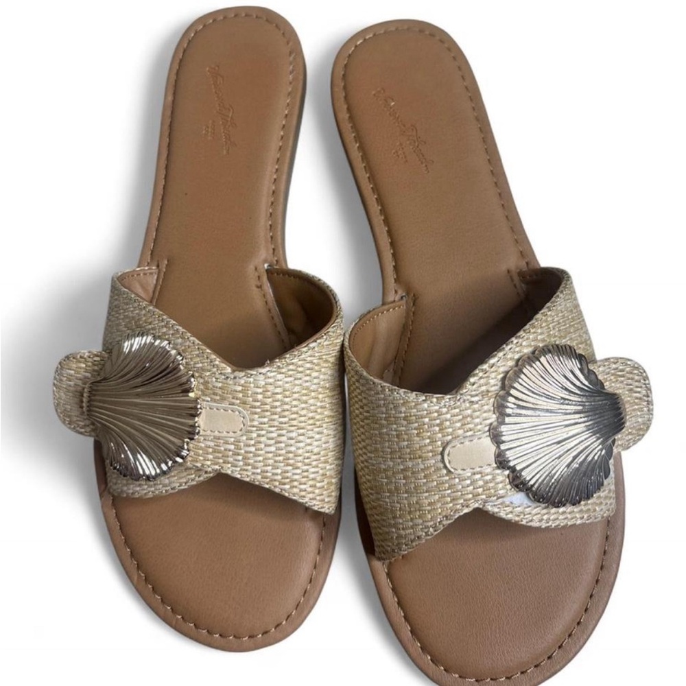 Beige Shell Embellished Slide Sandals - Picture 1 of 3